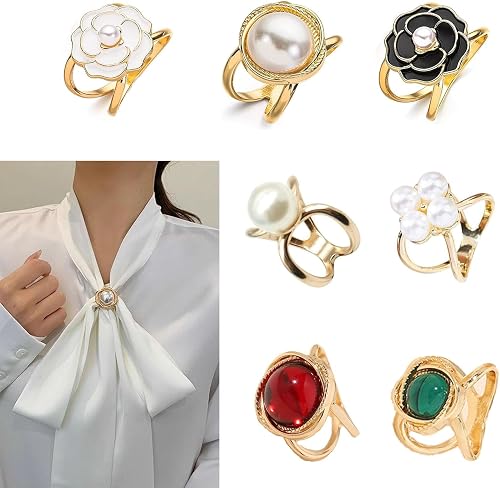 Elegant Camellia Flower Scarf Ring Clip with Pearl