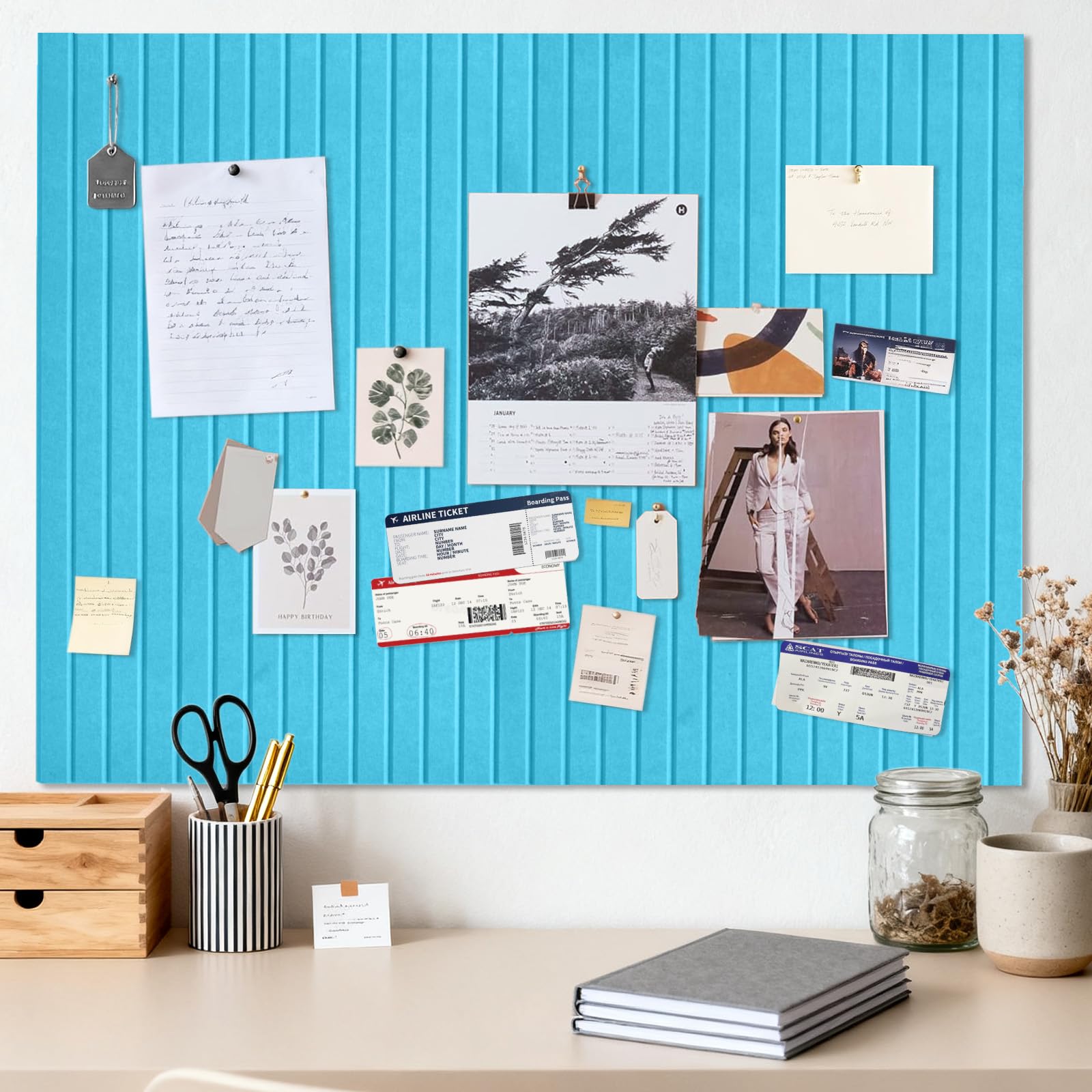 Pin Board, Large, Self-Adhesive, 120 x 90 cm, Sea Blue, Self-Adhesive Pin Board, Cork Board, Decorative Felt Notice Board, Foldable Photo Board, Memo Board, Vision Board for Office, Home and โ image 1