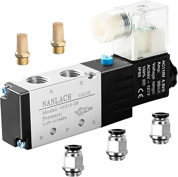 1/4"NPT Solenoid Valve 4V210-08 12V/24V/110V/220V Single Coil Pilot-Operated Electric 2 Position 5 Way Connection Type Junction Box AC110V