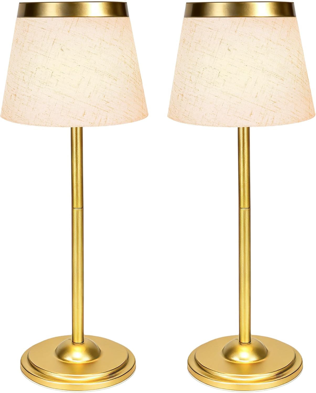 2 Pack Gold Cordless Table Lamps Rechargeable,Battery Operated Table Touch Portable LED Battery Powered Table lights 5000mAh Three-Color Stepless Rust-Resistant Dimming for Reading Bedroom Desk Dining