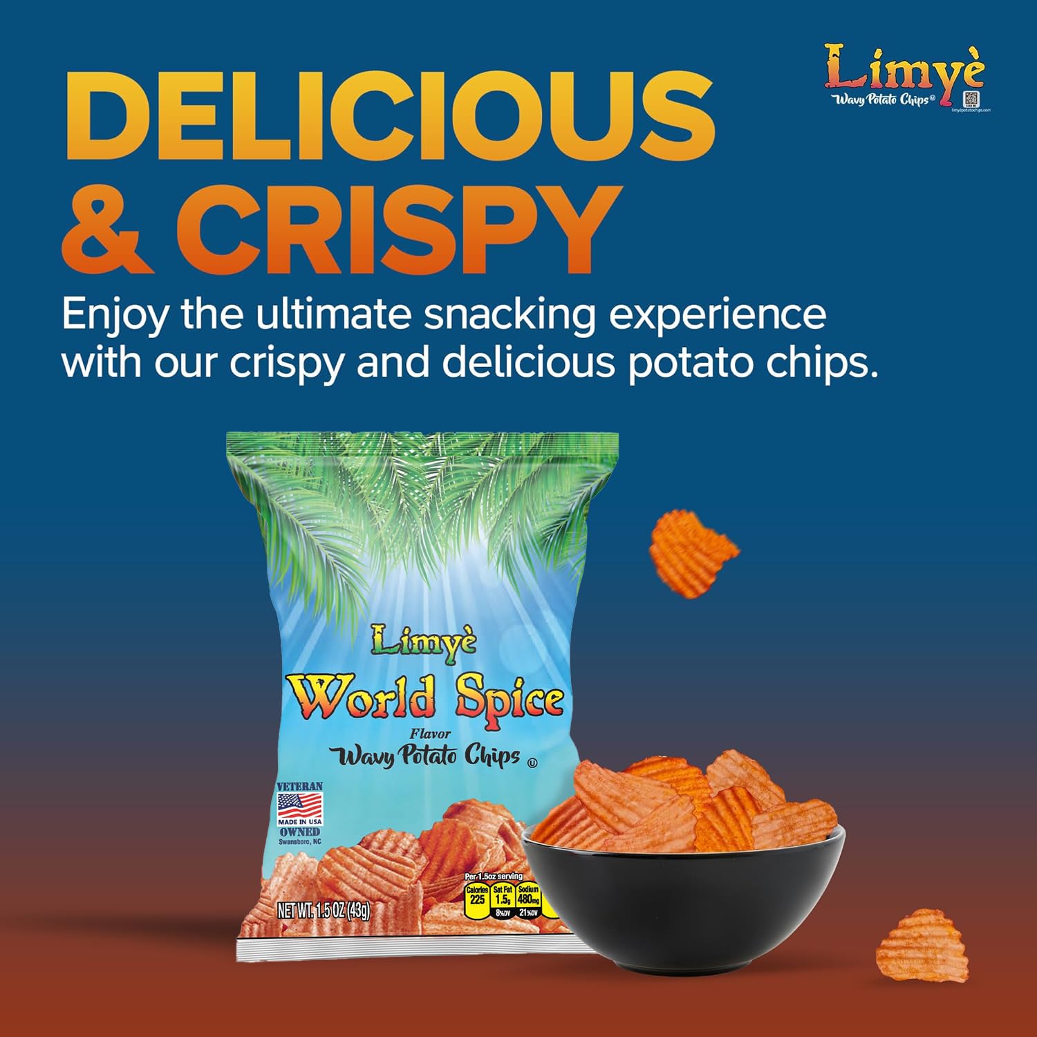 Limyè Potato Chips, World Spice Flavor, Kosher Certified, Allergen Free Vegan potato chips, 1.5 Oz (24 Pack)