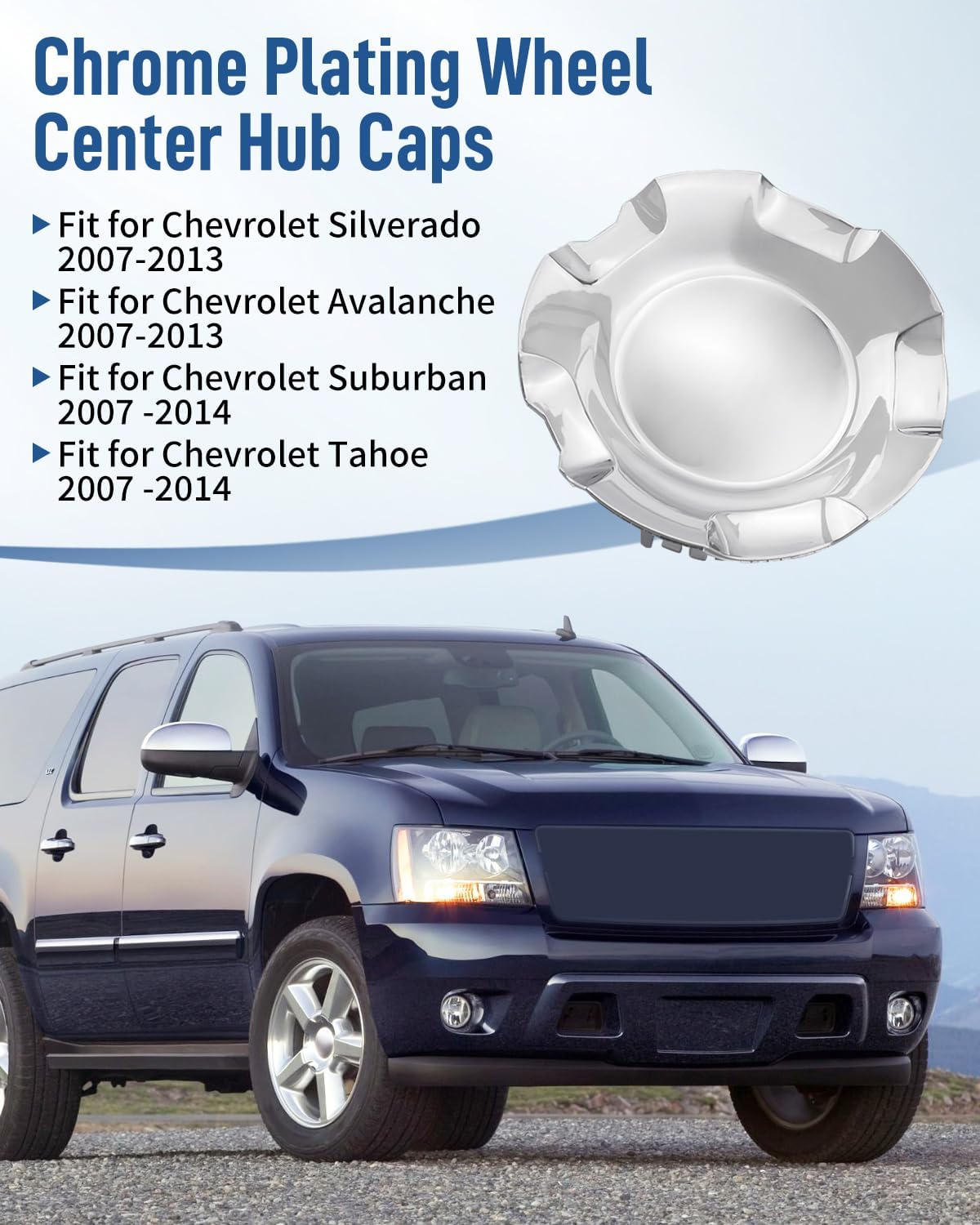 4PCS Cover Wheel Center Caps Hubcap Cover Fit for Chevrolet Silverado Avalanche 2007-2013, Fit for Suburban Tahoe 2007-2014 Replace 9596007 9595152