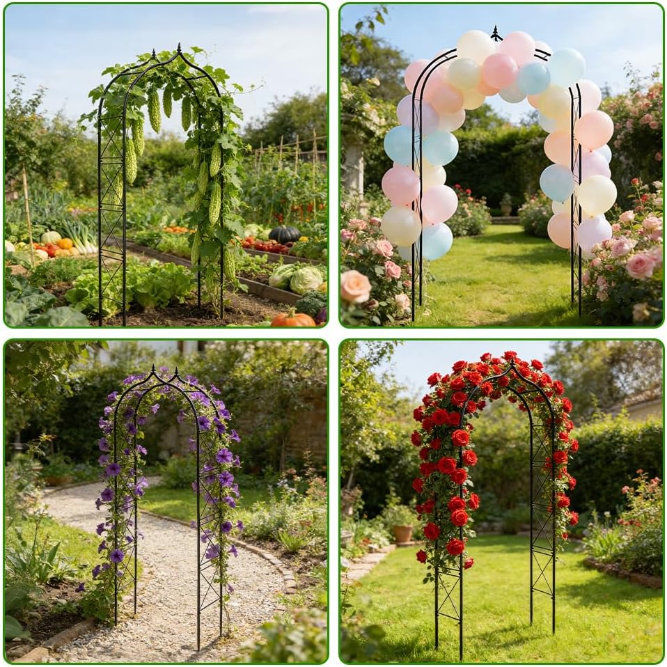 Garden Arbor 8Ft Arch Trellis for Climbing Plants Heavy Duty Thickened Metal Frame Trellises Yard Outdoor Backdrop Stand Party Event Decoration