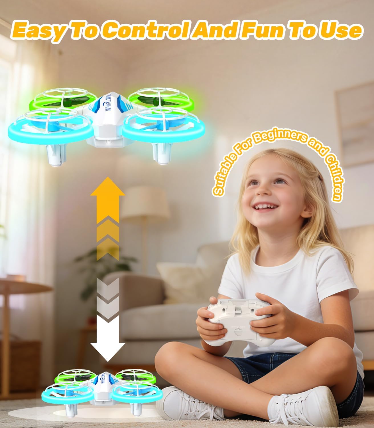 Mini Drone for Kids & Beginners - RC Quadcopter with Colorful LED Lights, 360° Flips, 3 Batteries 27 Min Flight, 2 Speed Modes, One Key Take Off, Indoor Flying Toy Gift for Boys Girls