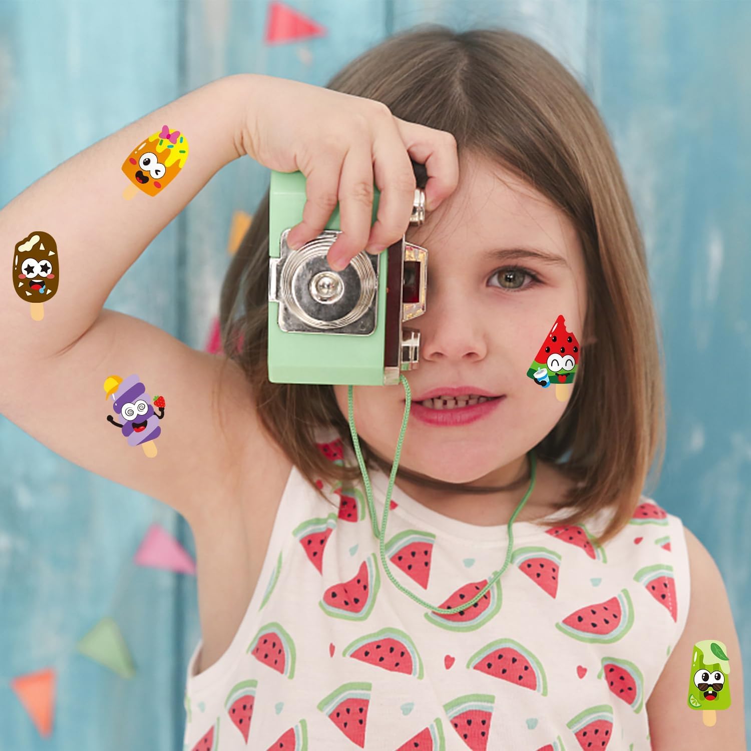 ANGOLIO 300PCS Summer Back to School Ice Cream Making Face Sticker Scene Roll Watermelon Chocolate Dessert Decals DIY Summer Sticker for Holiday Party Favors Classroom Rewards Activities Supplies