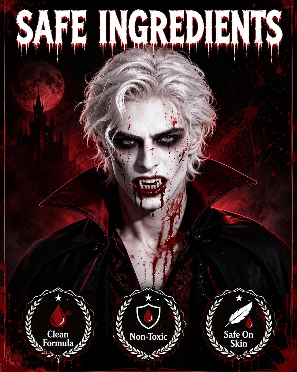 Halloween Vampire Makeup Kit Fake Blood Vampire Teeth for Halloween Cosplay