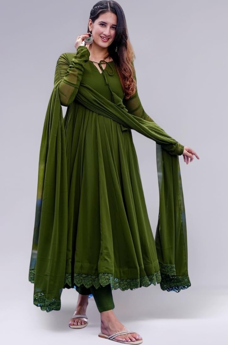 slim fit dress slacks Dark Green Anarkali Suit Set – Boutique Nepal main image 0