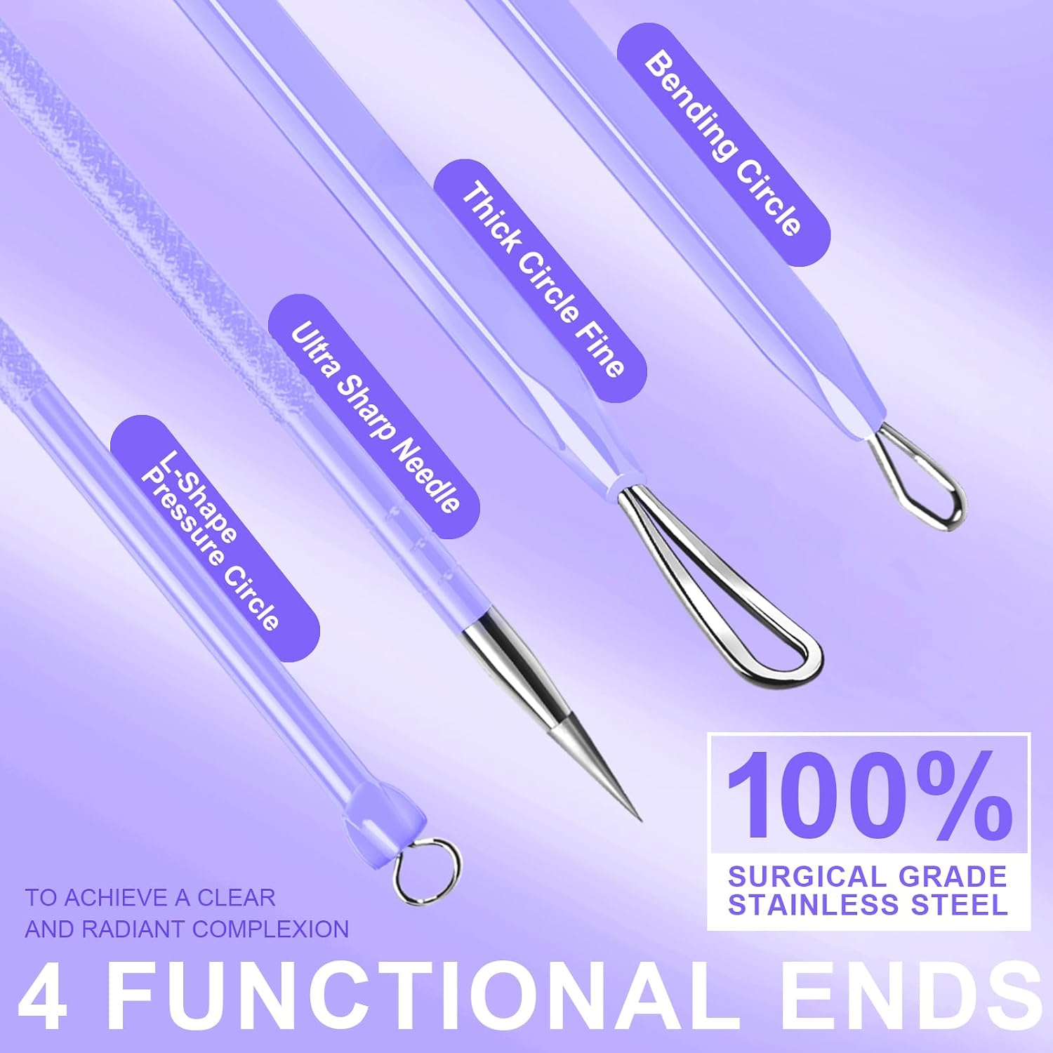 Teenitor Pimple Extractor Acne Treatment Tool Blackhead Comedone Removal 2-in-1 Popper Tool for Face Blackhead Extractor Tool Purple