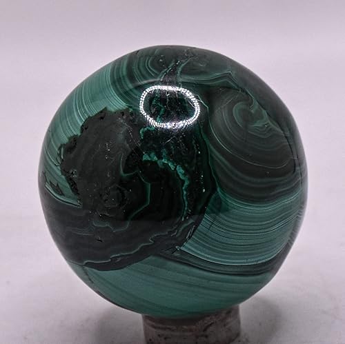 Esfera de malaquita verde oscuro pulida de 1.693 in y 5.64 oz, con piedras preciosas naturales pulidas - Congo + soporte