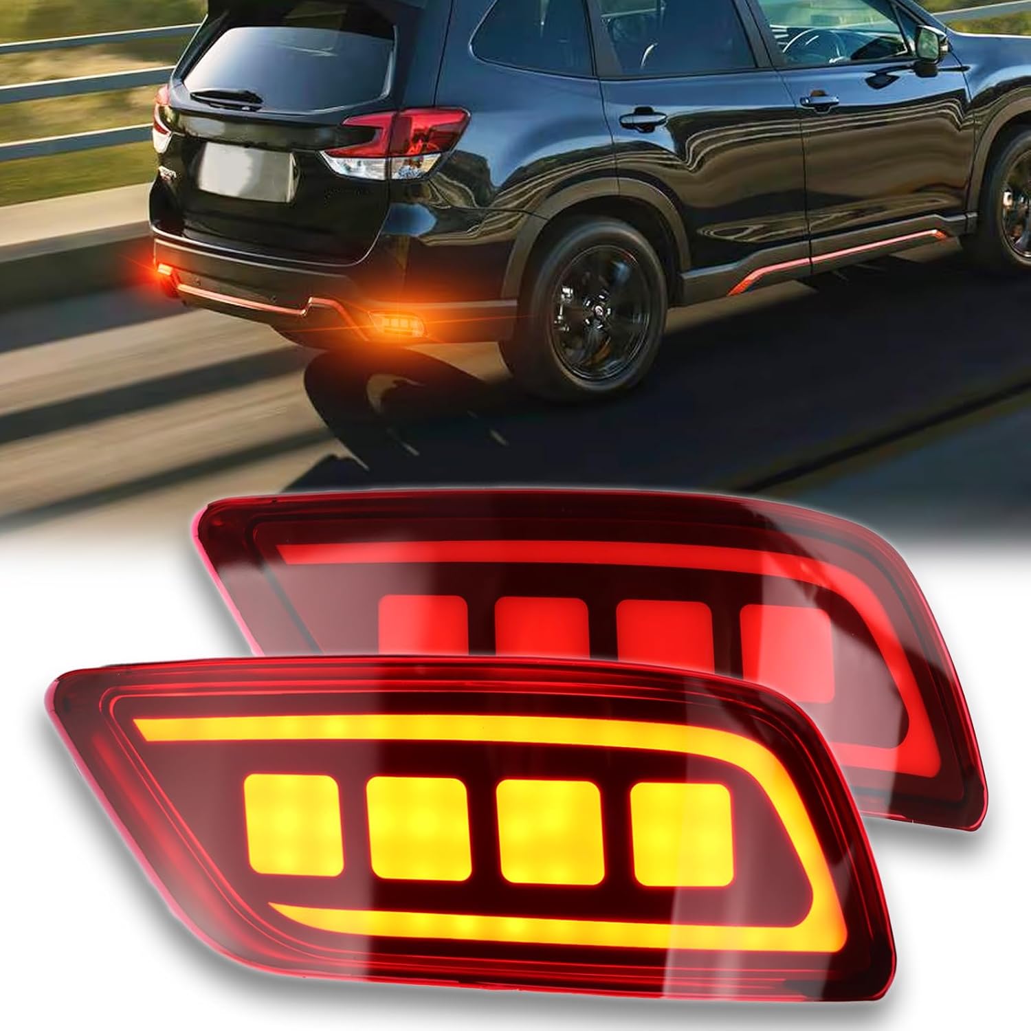Full Lens LED Rear Reflector Bumper Fog Light Assembly kit for Subaru Forester 2019-2023,Sequential Turn Signal Light&Brake Light&Daytime Running Light,2 PCS (RED)