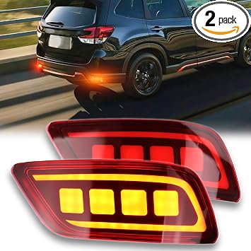 Full Lens LED Rear Reflector Bumper Fog Light Assembly kit for Subaru Forester 2019-2023,Sequential Turn Signal Light&Brake Light&Daytime Running Light,2 PCS RED