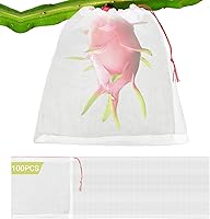Vista 22 de Bolsas de protección de frutas para árboles frutales, 50 bolsas de red de uva de 8 x 12 pulgadas con cordón, cubierta reutilizable de malla