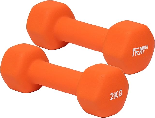 Mirafit Orange Soft Touch Mini Hex Dumbbells - 2 x 2kg