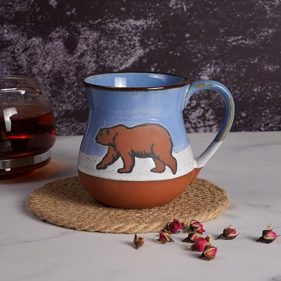 MPotTo Ceramic Polar Bear Mug 16 oz Novelty Coffee Mug for Men and Women Holiday Housewarming Chirstmas Birthday Bear Gifts for Men Women Handmade Stoneware Tea Milk Morning Coffee Cup Blue