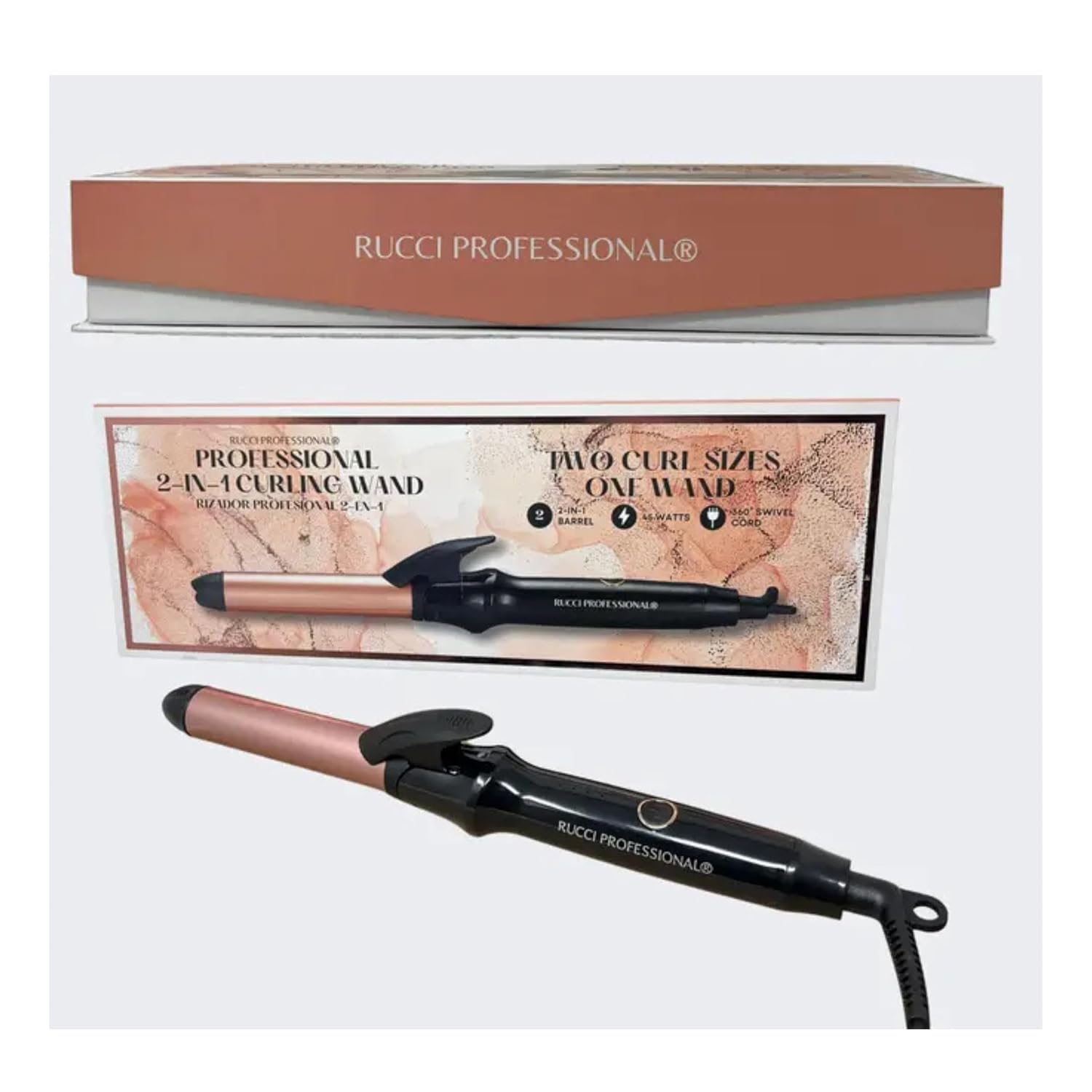 2-in-1 Curling Wand, Two Curl Sizes One Wand, Ceramic Barrel for Natural Curls - Rose Gold