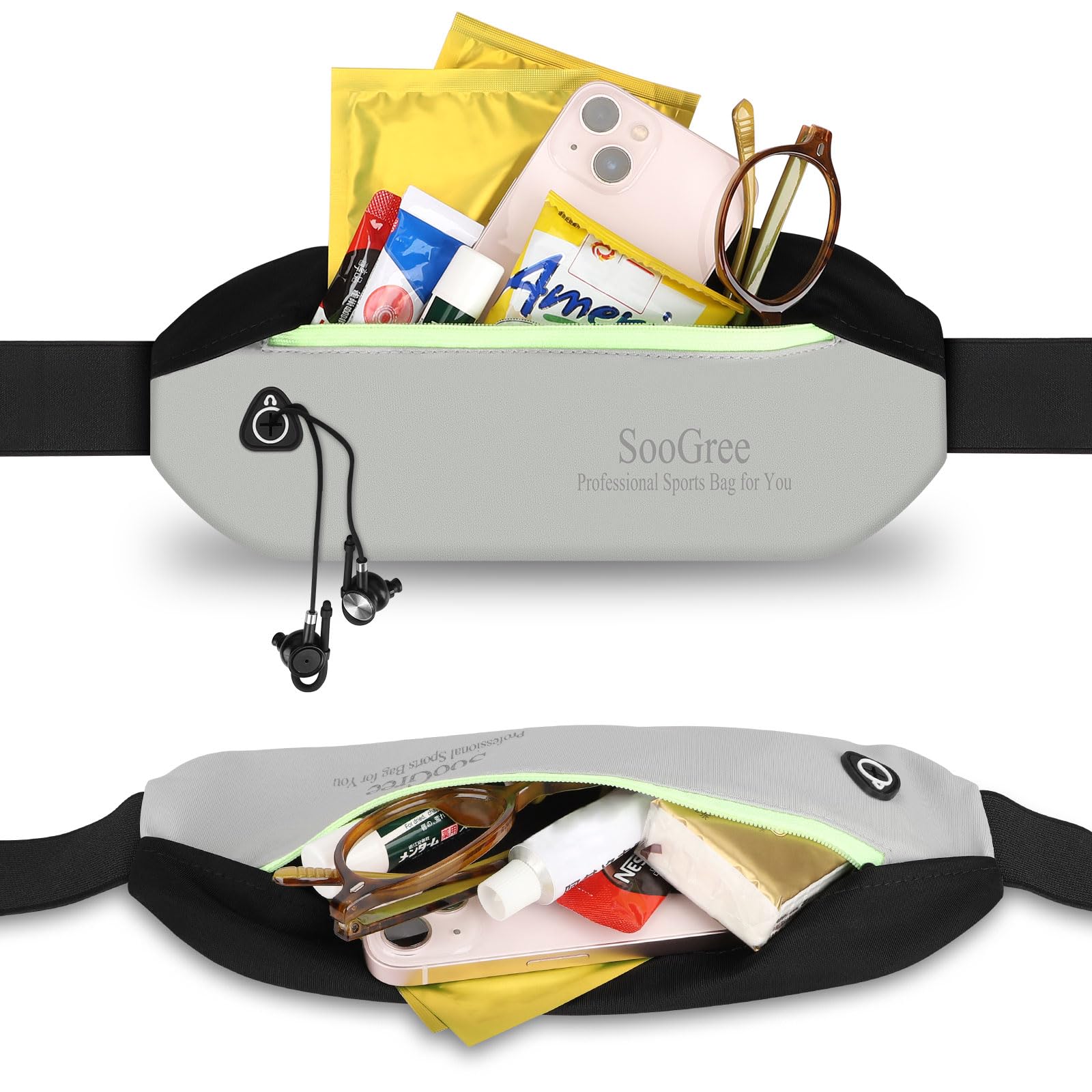 SooGree Riñonera delgada para mujeres y hombres, riñonera impermeable con tira reflectante ajustable, cinturón de correr para deportes, entrenamiento, ciclismo, senderismo, carteras casuales manos