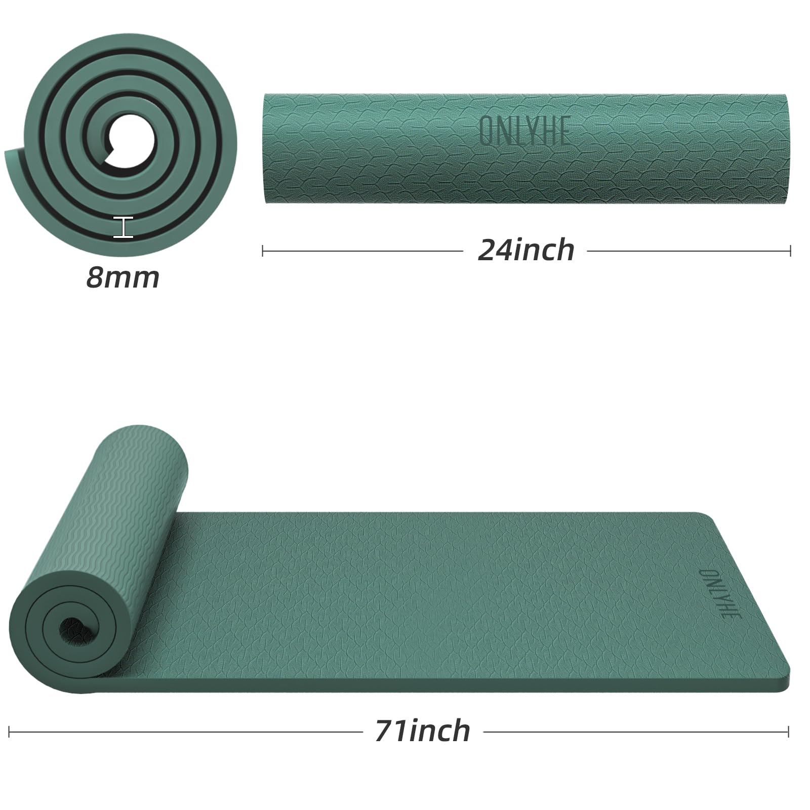 Tappetino da yoga spesso (8 mm), antiscivolo, anti-strappo, tappetino per pilates per uomini e donne, tappetino da allenamento per casa, allenamento a piedi nudi ed esercizi a terra, con