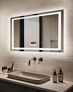 LUVODI 32x24 inch Bluetooth LED Bathroom Mirror with Anti-Fog, Dual Lighting, and Digital Display