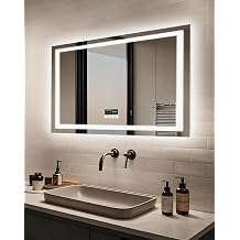 LUVODI Smart LED Bathroom Mirror: Bluetooth Mirror Rectangular 32x24 inch | Front-lit Backlit Wall Vanity-mirror with Lights Display Anti Fog