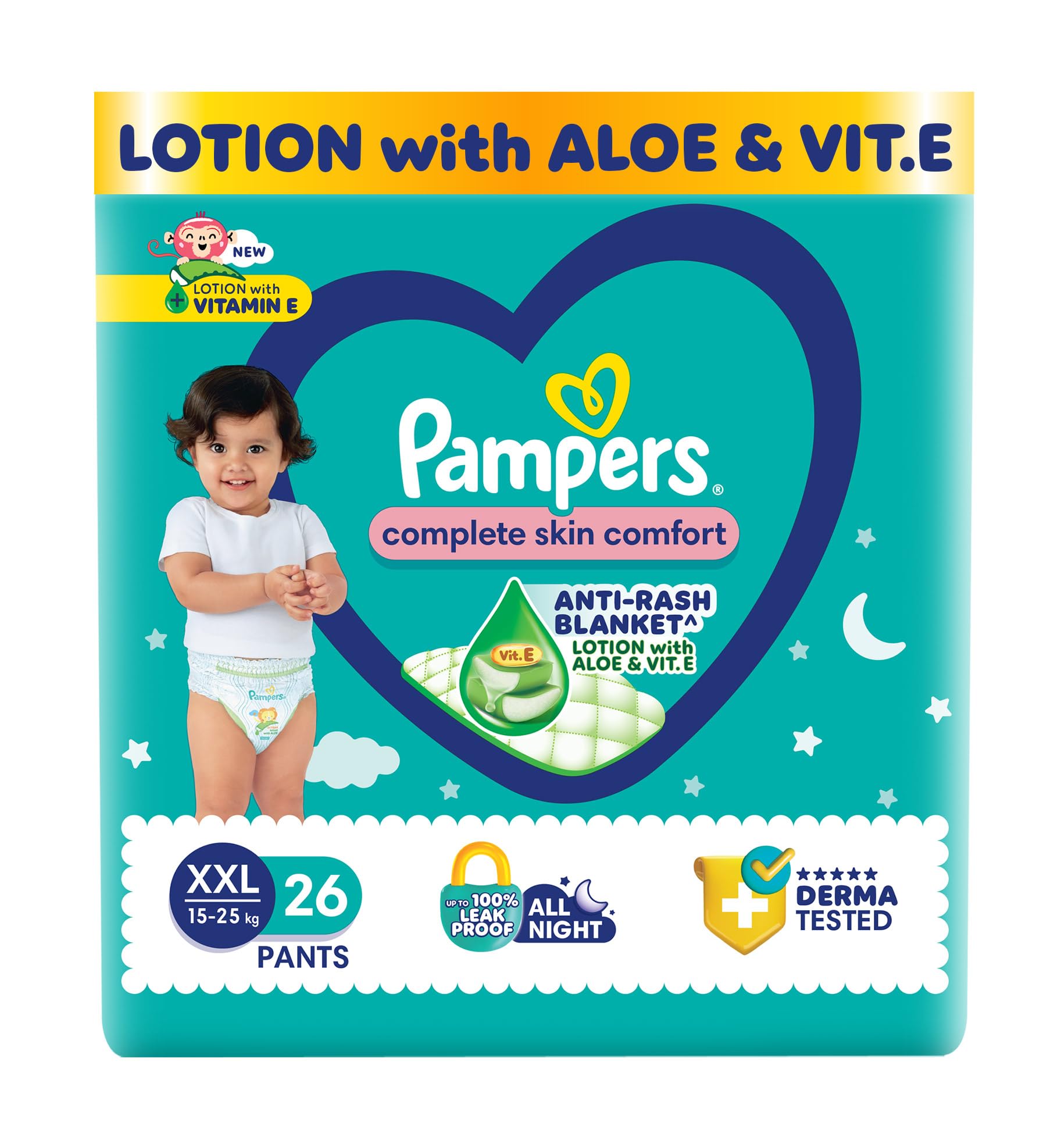 Pampers All round Protection Pants,Double Extra Large size(15-25kg) baby diapers (XXL)26 Count,Anti Rash diapers, Lotion with Aloe Vera-image-22