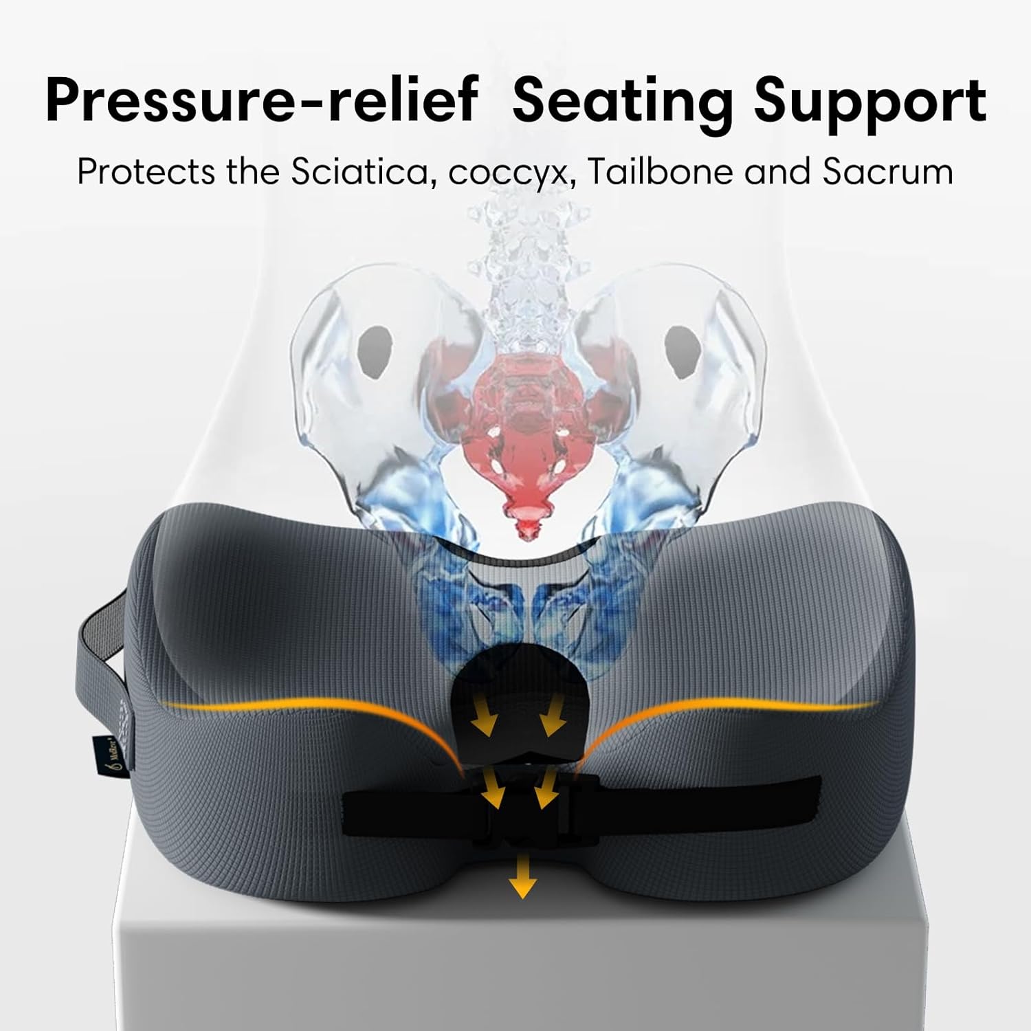 Large Memory Foam Seat Cushion for Office Chair, Car, Desk, Truck & Wheelchair - Tailbone, Coccyx & Sciatica Pain Relief Pillow - Ergonomic Back Support Portable Pad for Long Sitting & Driving
