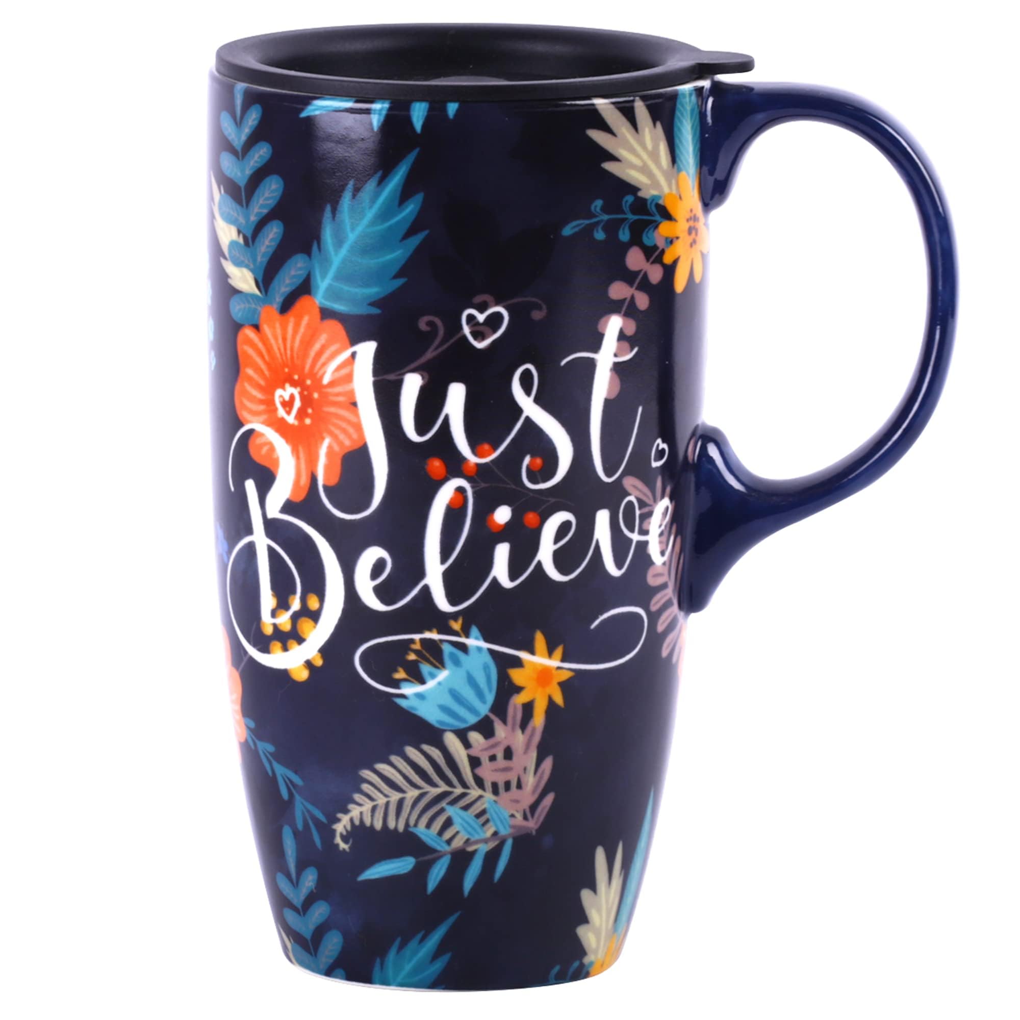 TZSSP Coffee Ceramic Mug Porcelain Latte Tea Cup with Lid 17oz. Just Believe