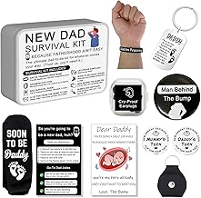Funny New Dad Gift Set – 8-Piece First-Time Dad Kit for Baby Shower & Gender Reveal – Includes Socks, Decision Coin, Keychain, Guide Card, Wristband & More – Unique Gift for Expecting Fathers!