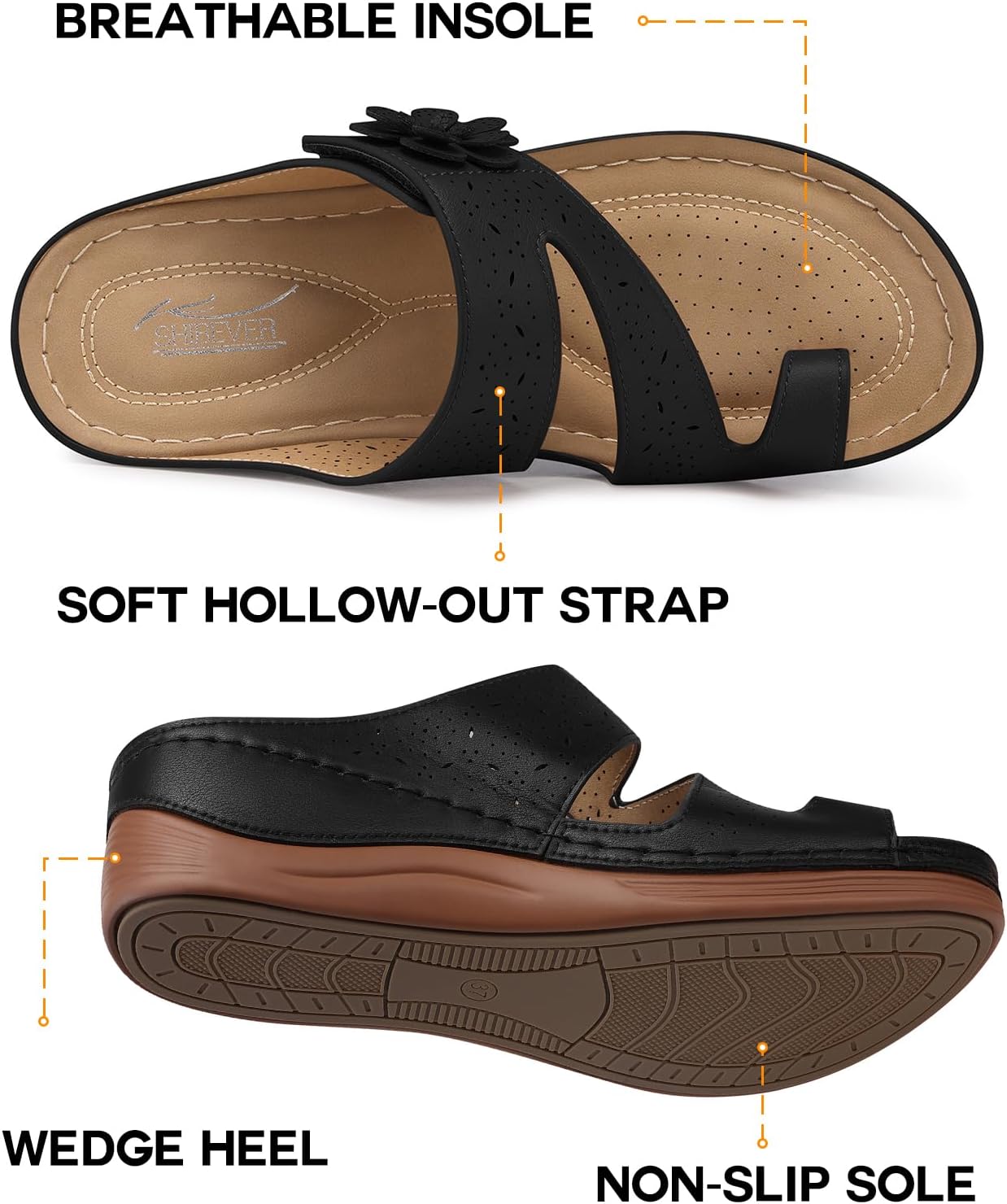 SHIBEVER Wedge Sandals for Women Dressy: Black Comfortable Sandals for Women - Summer Casual Walking Slip On Wedges Size 5 - Image 5
