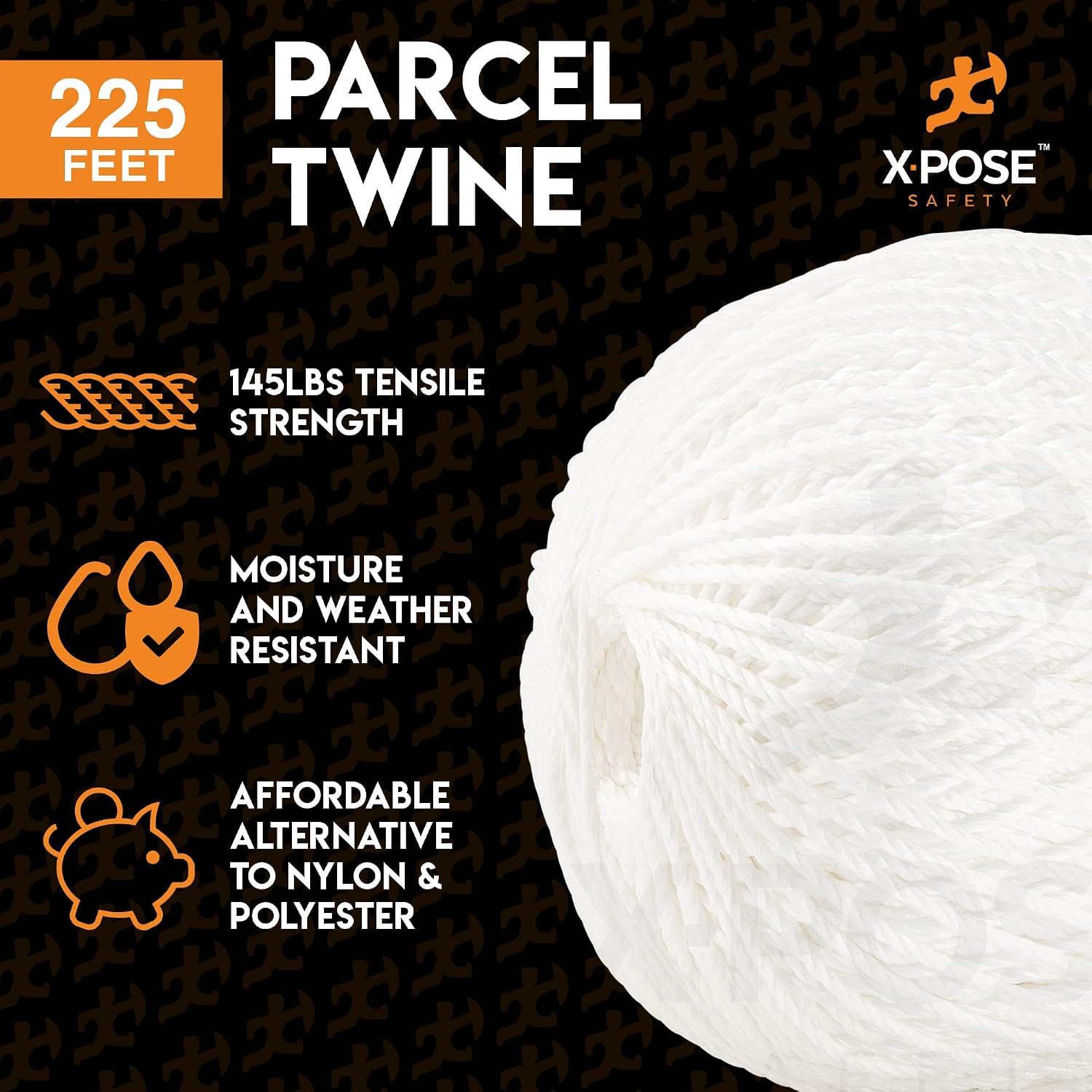 Parcel Twine - Polyester Cord Twine String 225' - Extra Strong Thick White String Spool - Ties Easily and Securely- Packaging Rope, Lacing Cord, Braided Line for Craft Supplies and Packing 2 Pack
