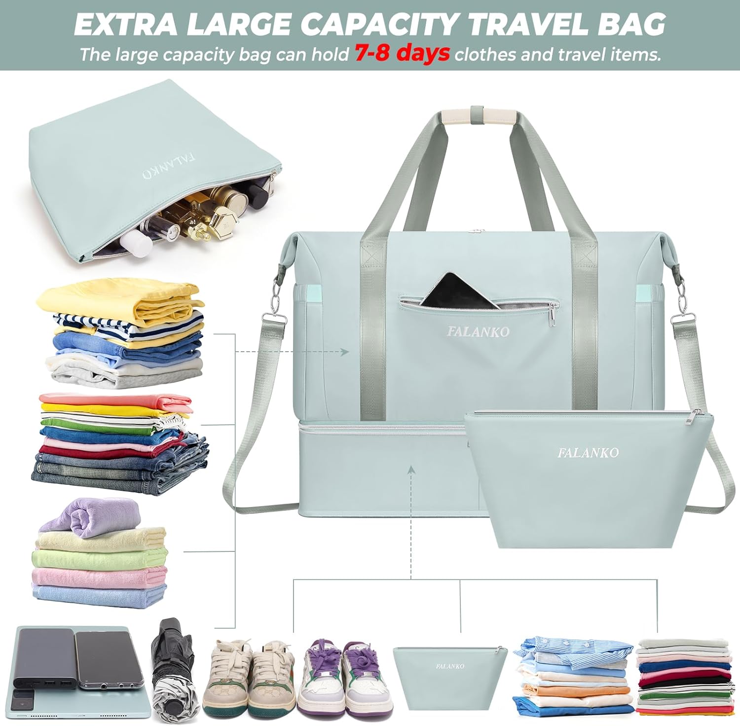 Weekender Bags for Women,Extra large 66L Expandable Travel Duffel Bag with Shoe Compartment,Toiletry Bag,Overnight Bag with Waterproof Pocket,Carry On Backpack for Gym,Hospital,Beach