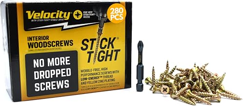 Velocity Interior 1 Inch Wood Screws DIY Pack (Size #8, 280 Pcs) – Zinc and Yellow Coating, Stick-Tight Technology, Screw for Wood Working with PSD ACR Driver Bit