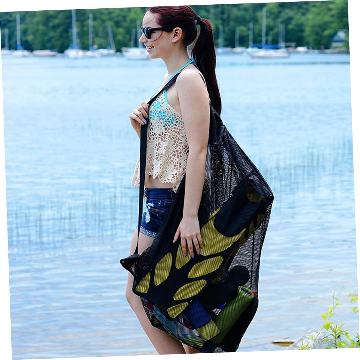 TOYANDONA Borsa sportiva borsa da calcio per palloni Borsa da ginnastica di grandi dimensioni borsa da calcio netto borsa da calcio con coulisse borsa a rete da basket poliestere Nero