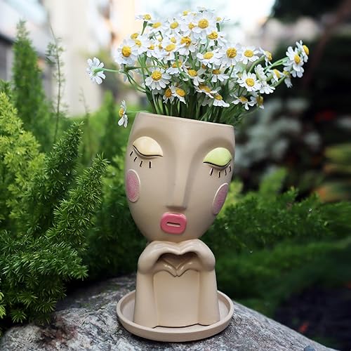 Dolkgy Macetas de cara para plantas de interior y exterior, jarrón único de cabeza de mujer, macetas decorativas novedosas para mujer, jarrones de