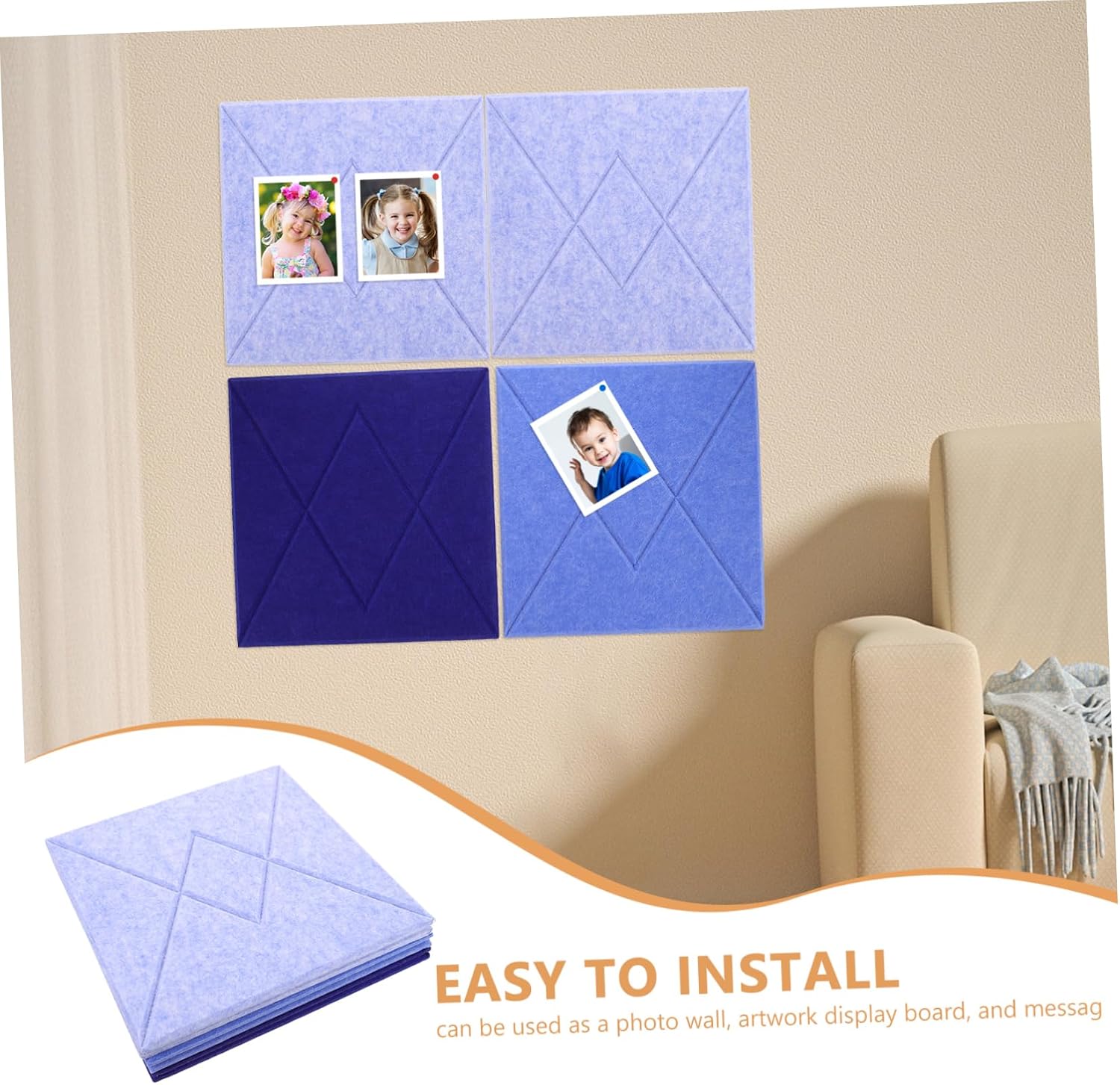 Holibanna 6Pcs Shaped Stripe Felt Wall Tiles Decorative Bulletin Board for Nursery Office and Classroom Soundproof Sticky Memo Board Tiles