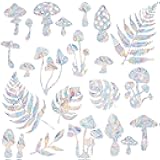 31 Pieces Mushroom Leaves Sun Catcher Window Clings for Glass Windows, Anti-Collision Stickers Decals Prevent Bird Strikes,Rainbow Prismatic Window Clings Non Adhesive