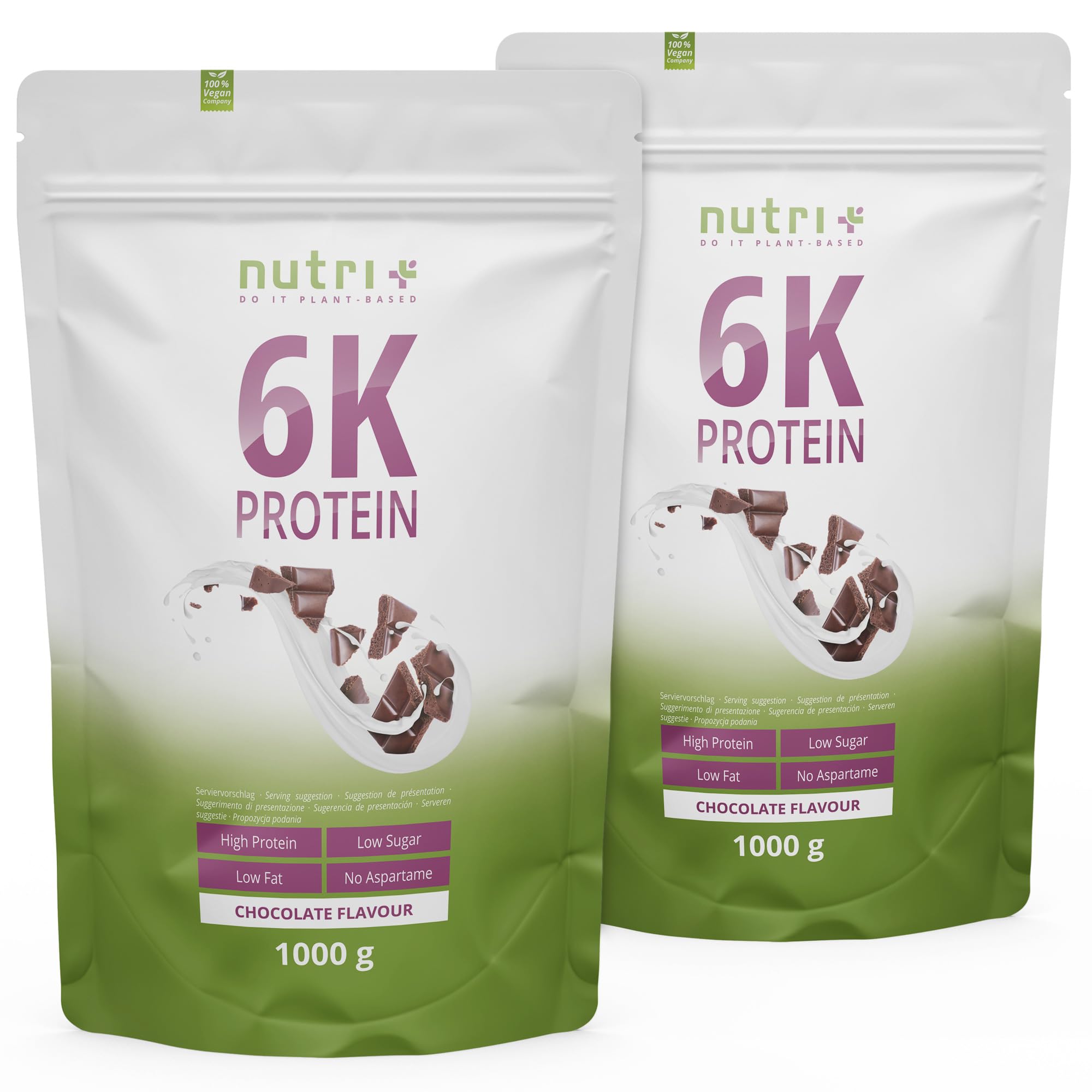 Nutri + Batido Proteína de Chocolate 1kg - Proteínas en Polvo bajas en Azúcar - Aislado de Proteína de Soja sin OGM, Almendra, Girasol - Muscle Building Protein producido en Alemania