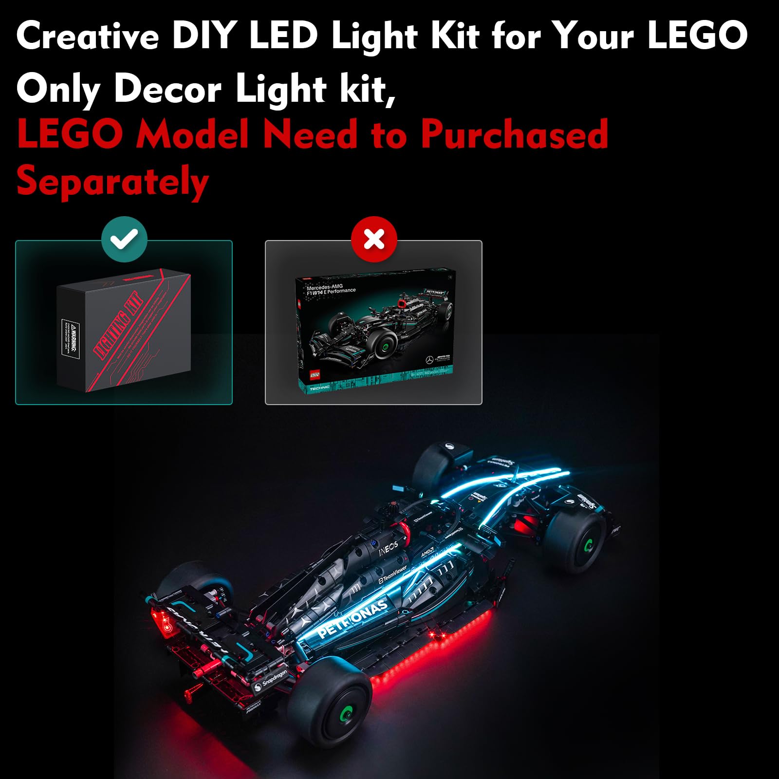 Light Kit for Lego Mercedes-AMG F1, Lighting Set for Lego 42171 Technic Mercedes-AMG F1 W14 E Performance Race Car - Image 2