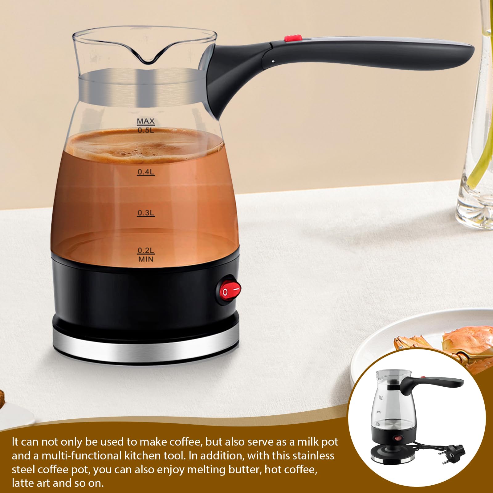 Macchina da caffè turca elettrica: 600 ml, caffè turco, caffettiera turca, caffettiera turca, teiera, caffettiera per caffè espresso, da campeggio, caffettiera turca, caffettiera turca