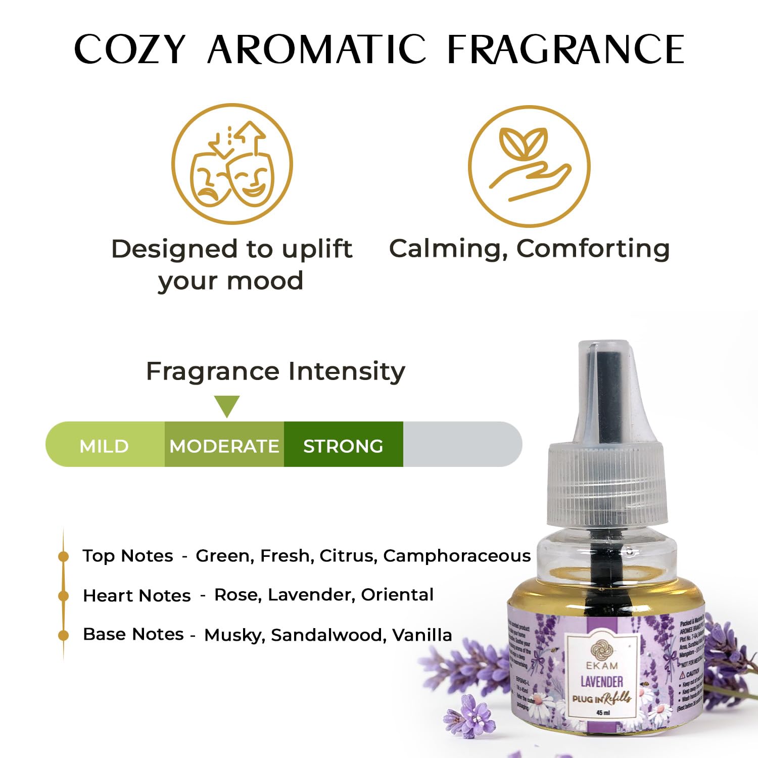 EKAM Plug-In Air Freshener Kit (Machine + 45ml Refill) | Lavender Scent | Long-Lasting Aroma for 125 Days / 500 Hours | Ideal for Rooms & Bathrooms 1
