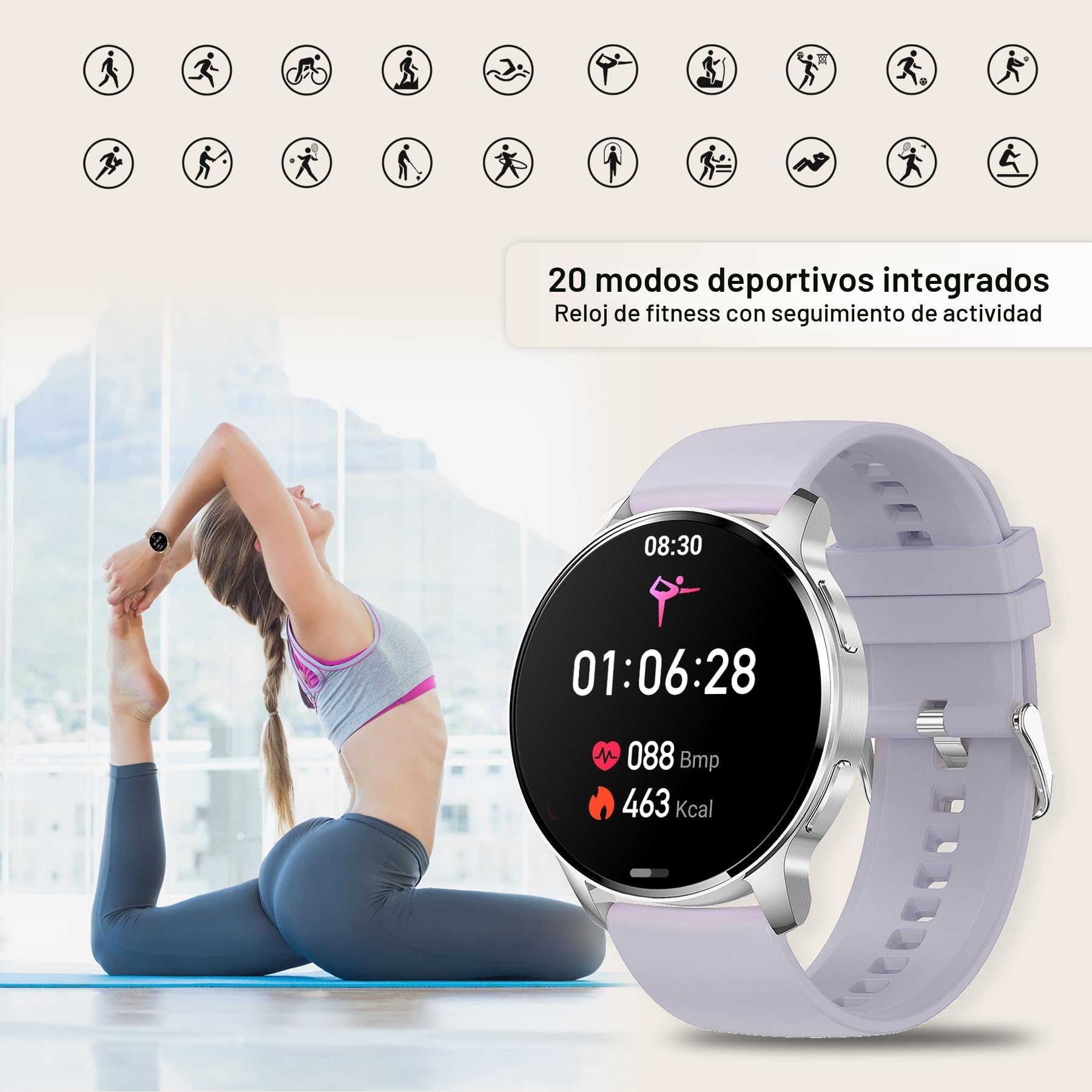 Smartwatch Mujer Hombre con Llamadas Bluetooth, 1,32" Reloj Inteligente Fitness, 20 Modo Deportivos Podómetro Monitor Sueño Pulsómetro Pulsera Actividad, Smart Watch para Android iOS