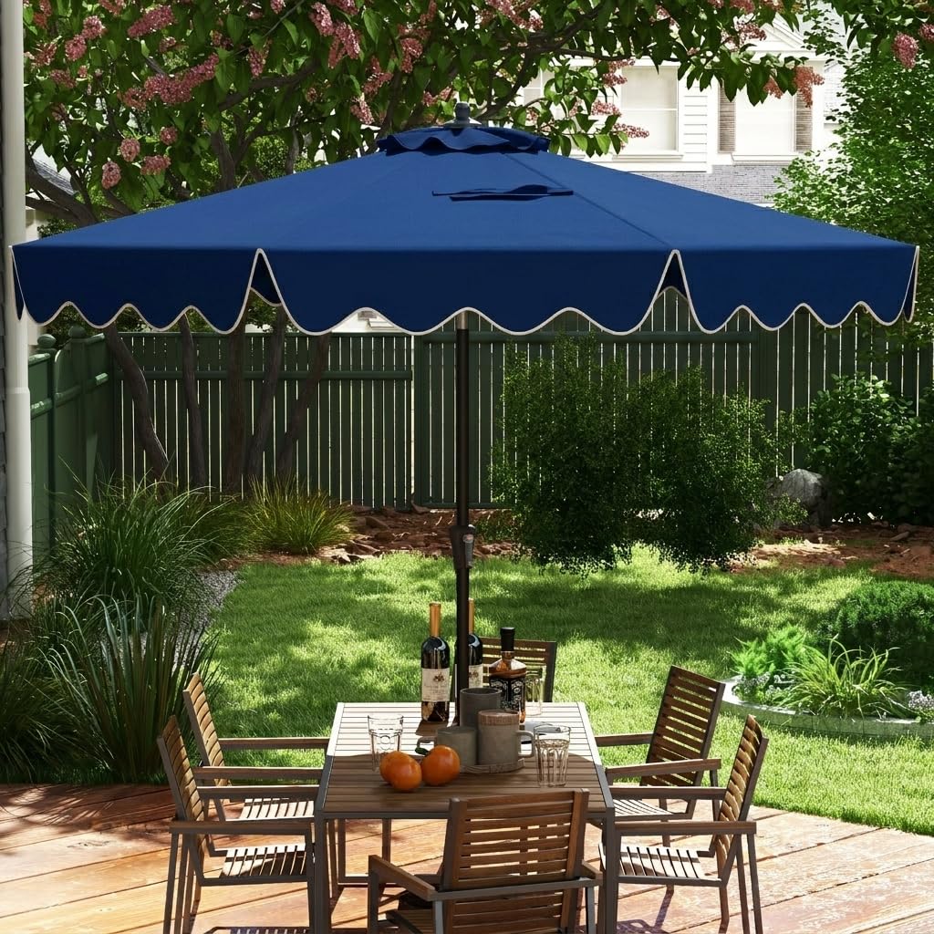 GOPLUS Parasol de Jardin Exterieur, 2,8M Parasol Inclinable 25° avec Manivelle, Toile Protection UV, 8 Baleines, Double Toit, pour Balcon Terrasse Patio, Base Non Incluse (Bleu)