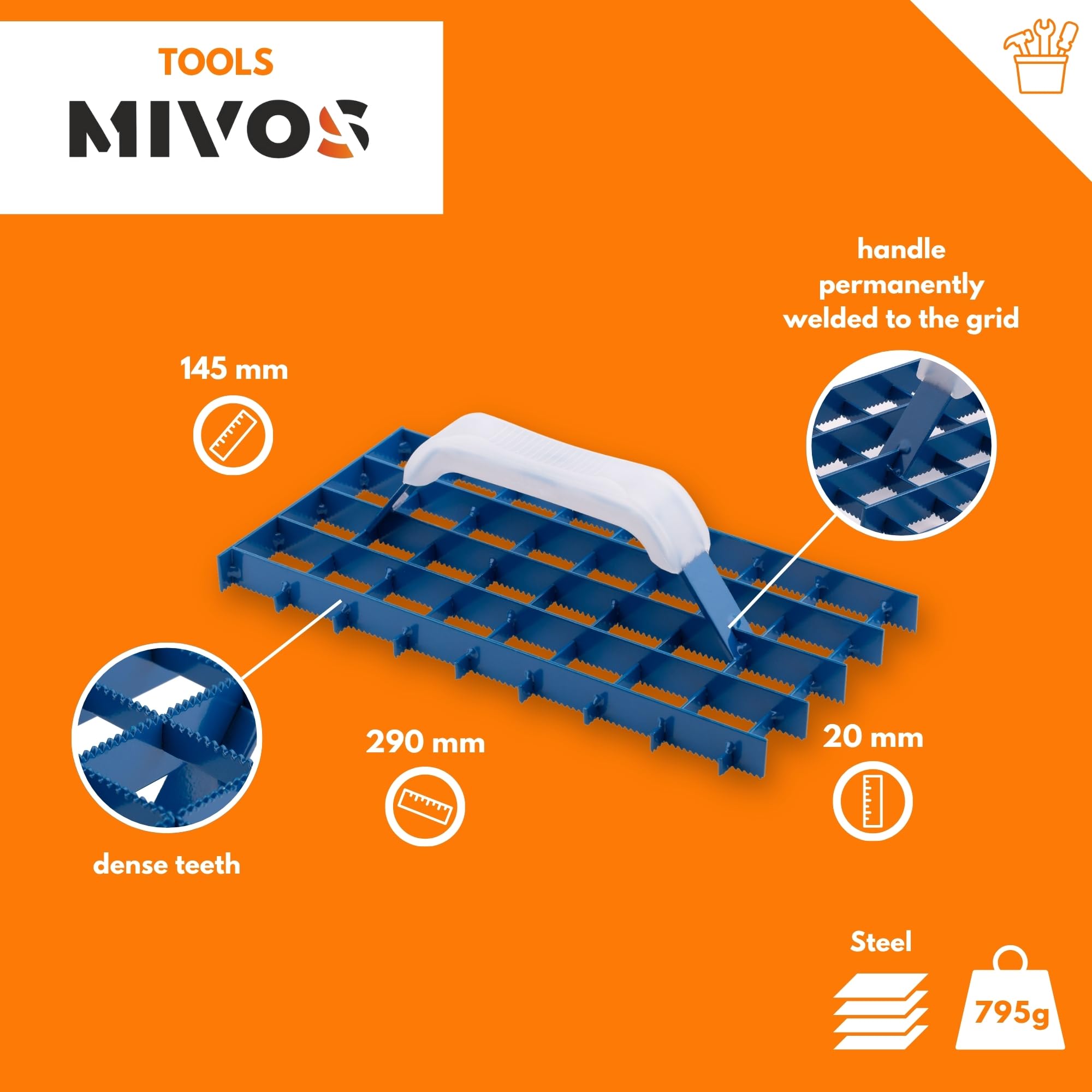 MIVOS Râpe à poncer - Planche à poncer professionnelle - Rabot à grille - Rabot à crépi - 290x145mm - Planche à râper en acier, Lisseuse à crépi - Racloir à plâtre - Racloir à crépi noble