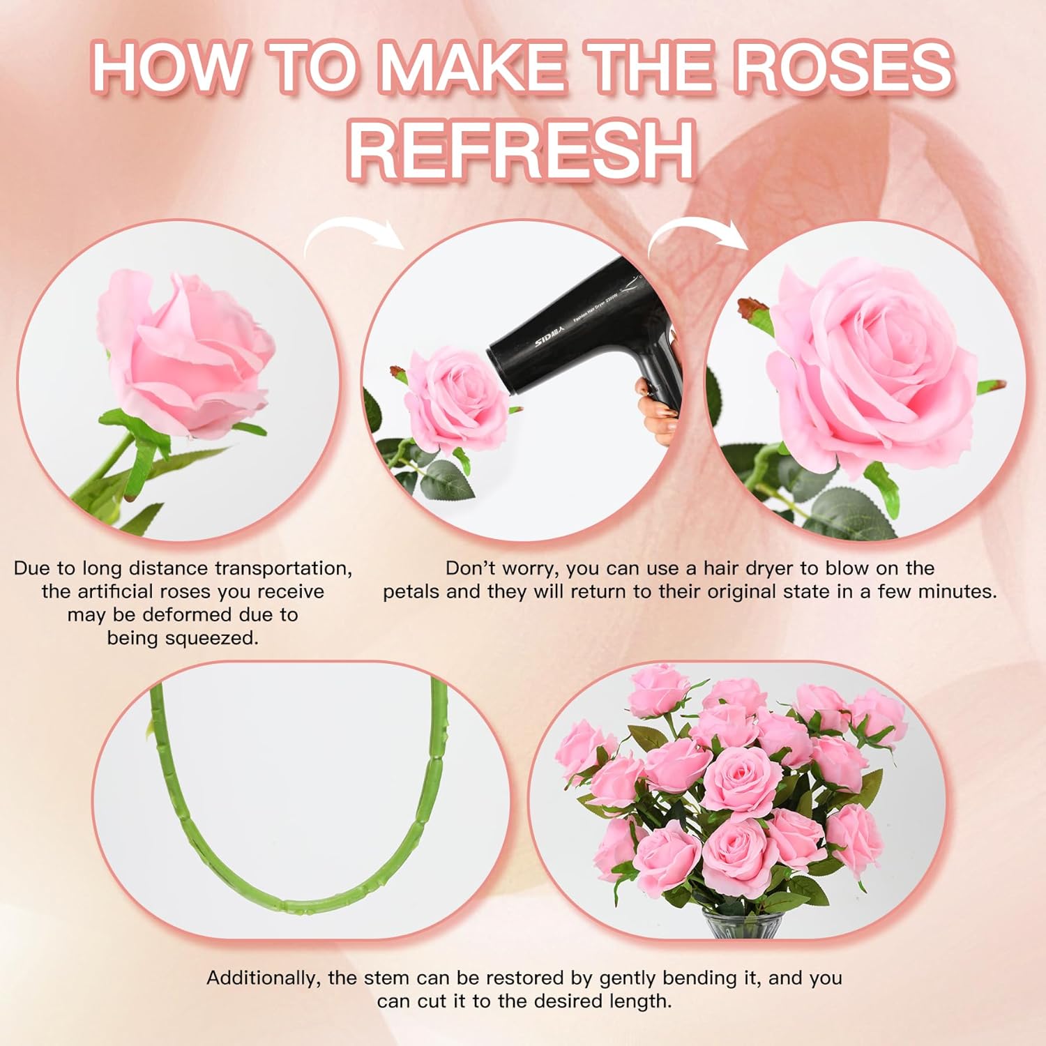 Nubry 50pcs Artificial Silk Roses Bulk,Fake Roses Flower with Stems Realistic Flowers for Wedding Centerpiece Home Party Decor(Pink) - Image 6