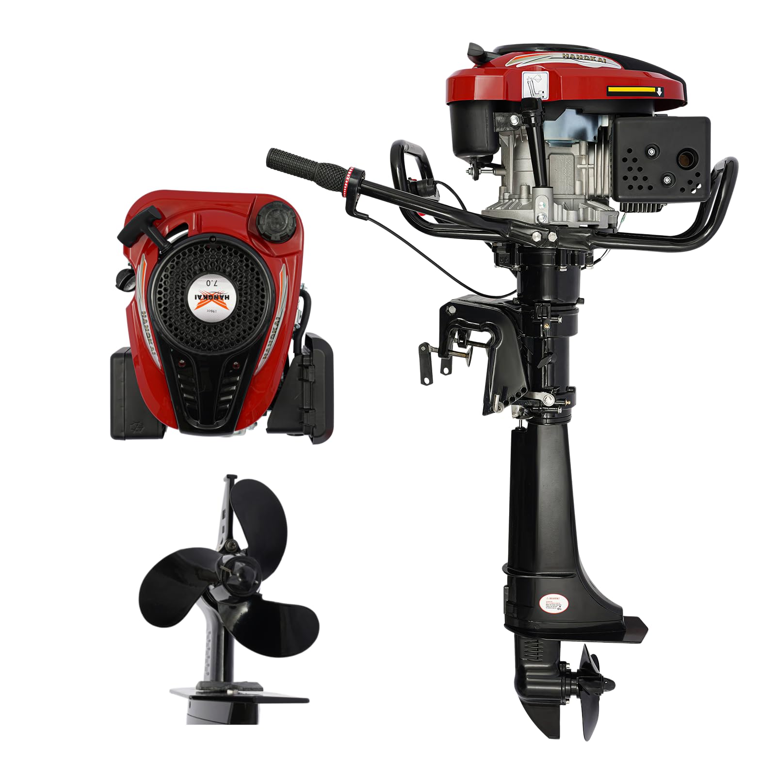 motore fuoribordo | 7cv 196cc 4 tempi | raffreddamento ad aria | 53x35x117cm | per gommoni, barche in legno/alluminio – velocità 10-15 km/h, F-N-R, avviamento manuale, consumo 2L/h