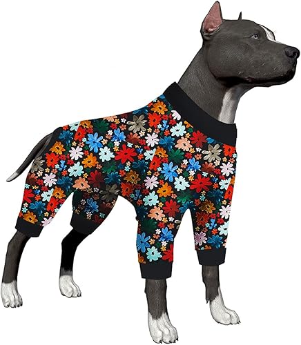 LovinPet Ropa grande para perros Pitbulls, camisa antilamer, pijama para el cuidado de heridas para perros hembras o machos, tela elástica agradable LovinPet Ropa grande para perros Pitbulls, camisa antilamer, pijama para el cuidado de heridas para perros hembras o machos, tela elástica agradable
