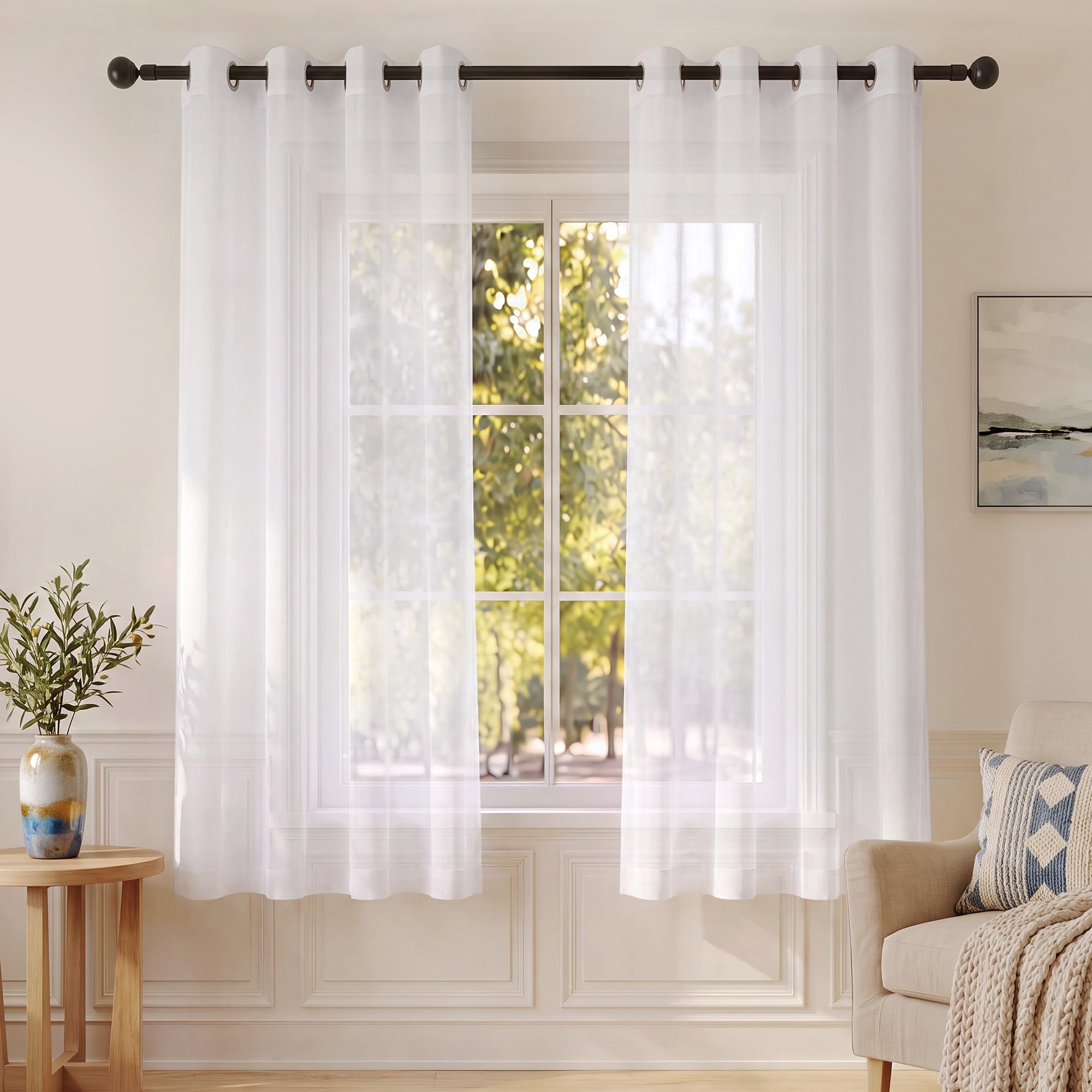 PONY DANCE White Net Curtains for Windows, Eyelets, 2 Panels, W46 xL54