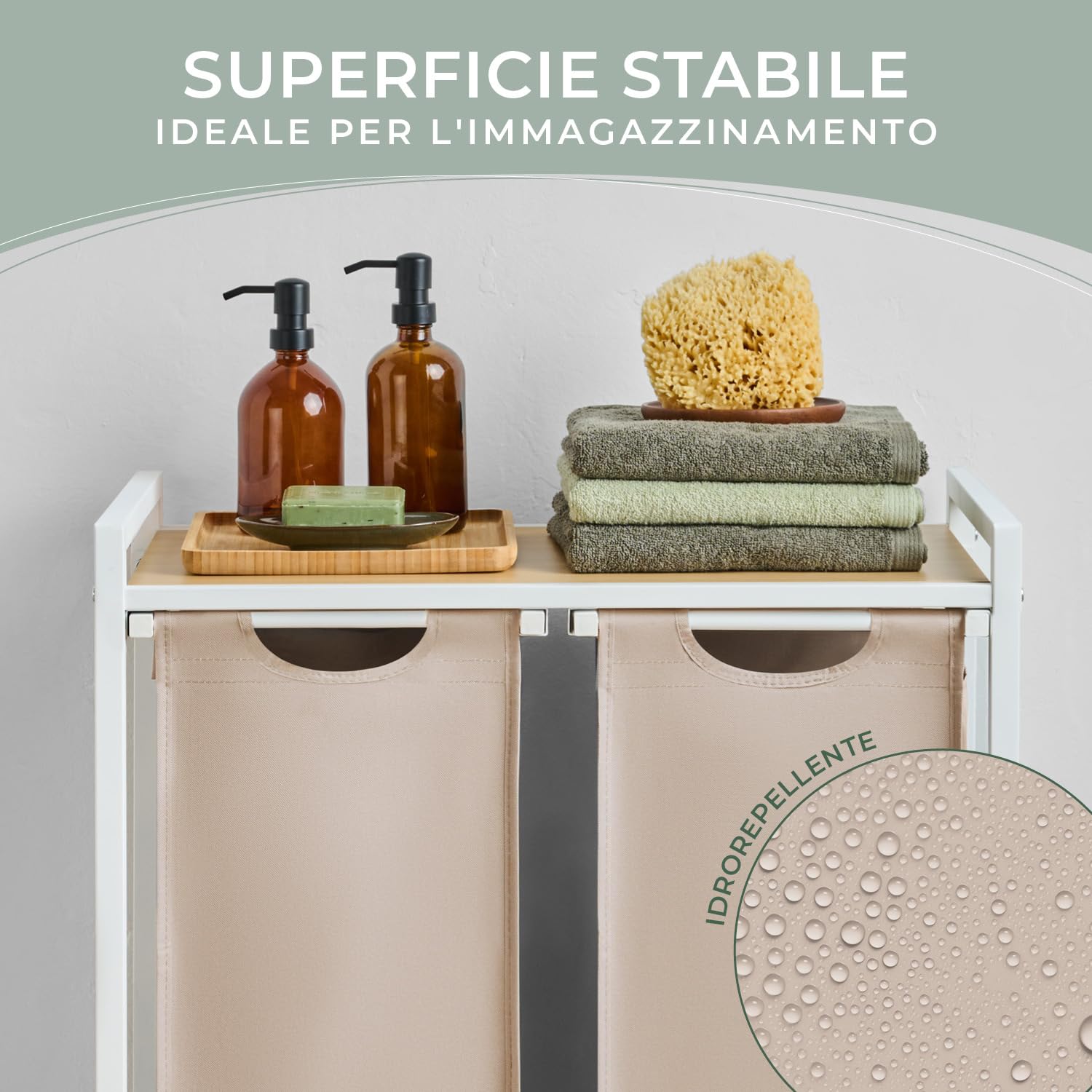 Blumtal cesto biancheria sporca 2 scomparti in grigio per organizzare - cesta portabiancheria 2 scomparti estraibili con ripiano superiore in materiale effetto cemento - struttura in metallo bianco