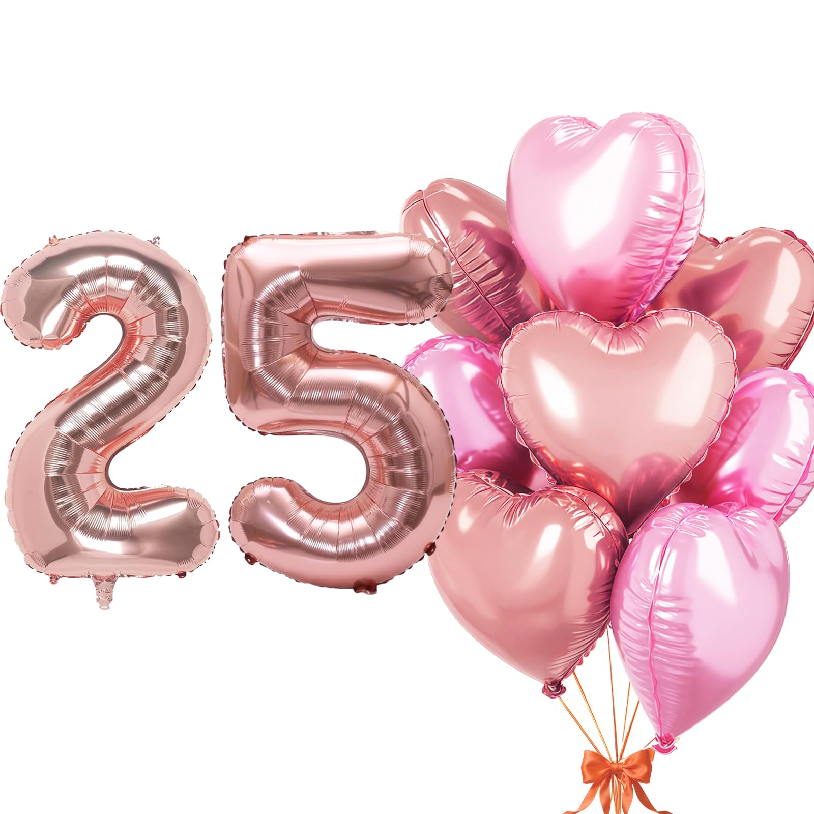 Rose Gold Balloon 25, Foil Balloon Number 25, Heart Foil Balloon Rose Gold Pink, 40 Inch Helium Balloon 25 & 52 with Heart Balloons, Balloon 25th Birthday Decoration Set for Birthday Party Decoration