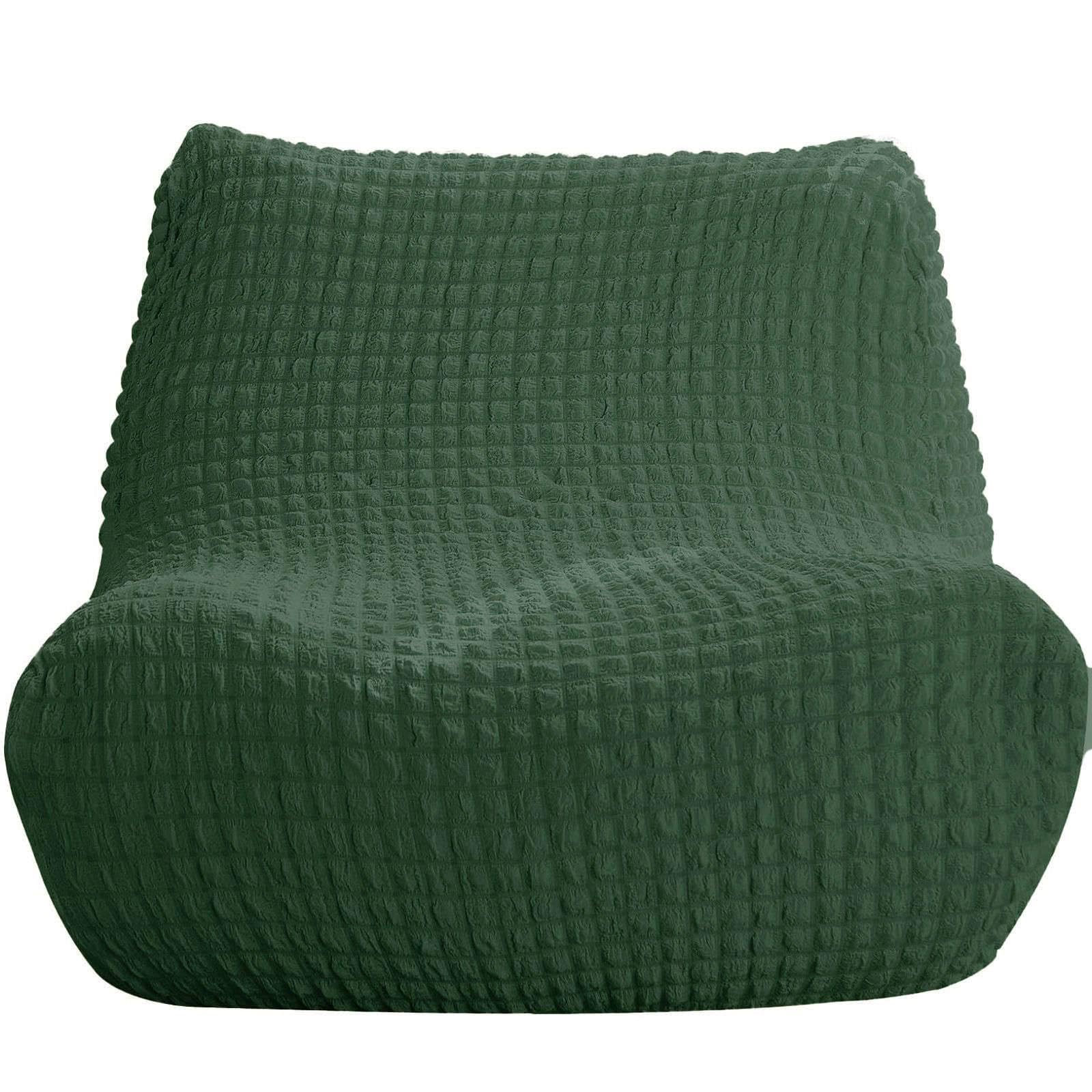 ZRCYXDW Single Seated Lazy Floor Sofa Cover, Stretch Fireside Chair Cover Seersucker With Elastic Bottom Armless Floor Sofa Couch Cover Washable For Living Room Bedroom-dark green-1 Seater