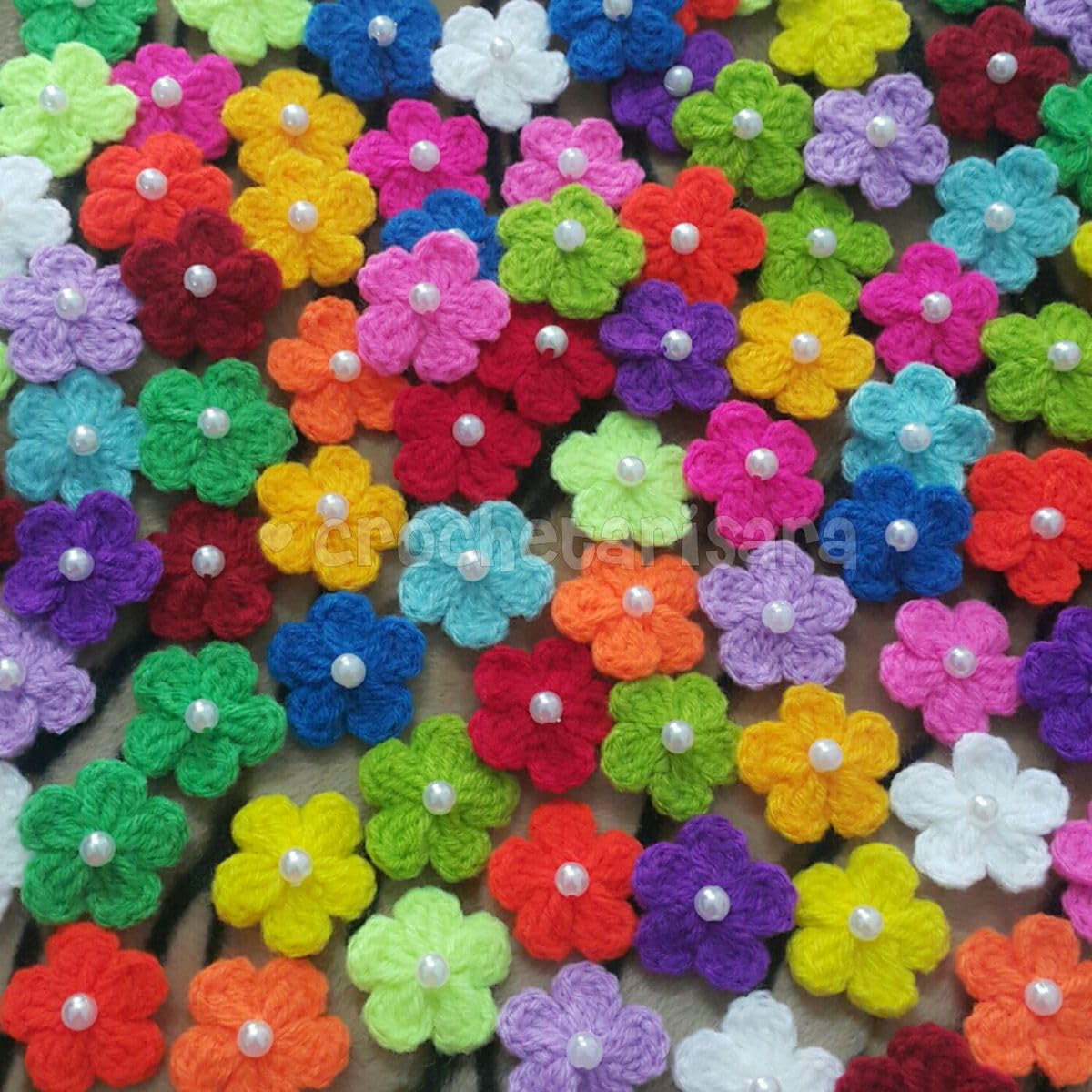 The Lovely Creations Crochet Small Beaded Flowers for Home Decoration and Jewelry Making Multi Coloured Set of 25-image-34